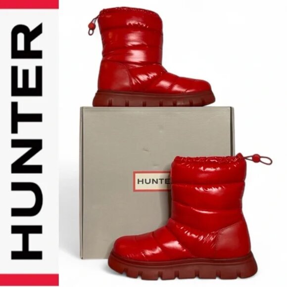 NEW HUNTER Waterproof Maribel Puffer Snow Boots in red for women 1025 8m4 - Picture 1 of 6